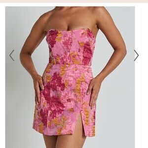 Showpo Brailey Mini Dress in Pink Jacquard